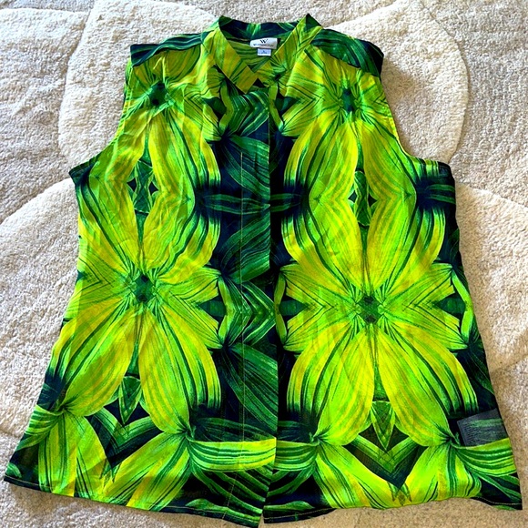 Worthington button down green flowered sleeveless top size large - Picture 1 of 4